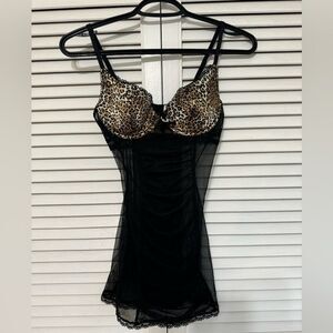 Victoria’s Secret Black and leopard print lace mesh tank top lingerie